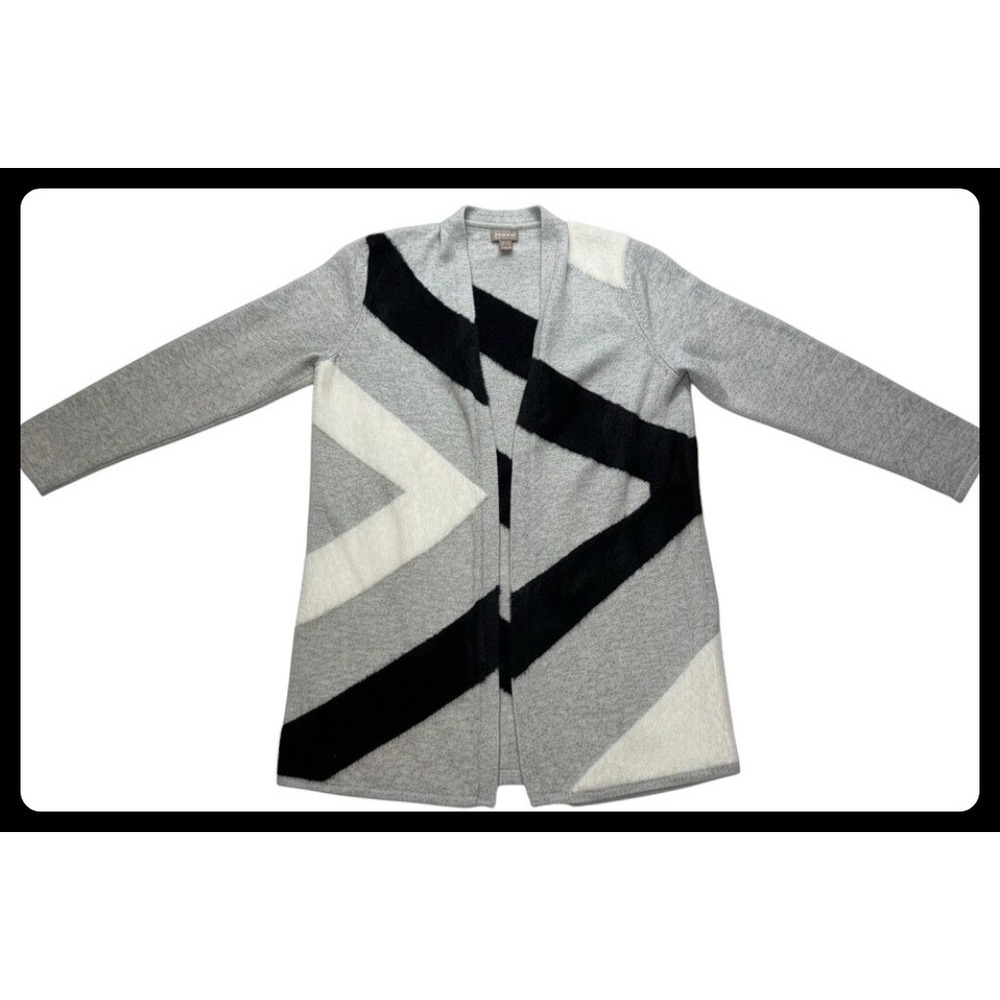 Chico's Cardigan Sweater Women 1 Gray Geometric Fuzzy Colorblock 570289993